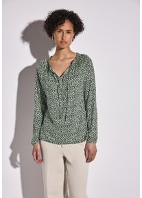 Street One Damen Langarmshirt, grün, casual, Gr. 38, bedruckt, Web, Stoff, 50% Modal, 50% Baumwolle, Shirts, mit U-Boot-Ausschnitt