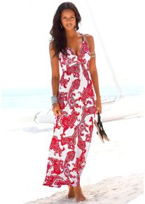 Lascana Damen Maxikleid, weiß, feminin, Gr. 38, Paisley, Jersey, Obermaterial: 100% Viskose, Kleider, mit verstellbarem Ausschnitt, Sommerkleid,