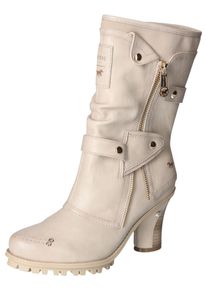 Mustang Shoes Damen Winterstiefel, Gr. 40, weiß, Lederimitat, modisch, Schuhe, Absatzstiefel, Reißverschluss, mit trendigen Details