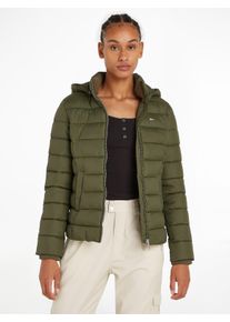 Tommy Jeans Damen Steppjacke "TJW BASIC HOODED JACKET", grün, casual, Gr. S, unifarben, Web, Obermaterial: 100% Polyester, Jacken, mit Kapuze