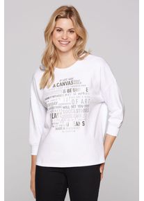 SOCCX Damen Sweater, weiß, casual, Gr. S, bedruckt, Glitzermuster, Material: 100% Baumwolle, Sweatshirts, mit überschnittenen Schultern