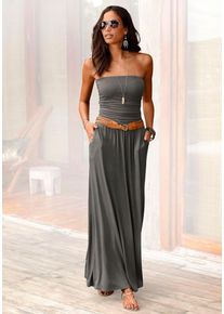 Lascana Damen Maxikleid, grün, modisch, Gr. 36, unifarben, Jersey, Obermaterial: 95% Viskose, 5% Elasthan, Kleider, mit schmalem Oberteil und