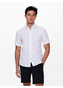 Only & Sons ONLY & SONS Herren Kurzarmhemd "ONSCAIDEN SS SOLID LINEN SHIRT NOOS", weiß, Basic, Gr. XXL, unifarben, Web, Obermaterial: 55% Baumwolle, 45% Leinen,