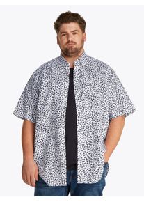 Tommy Hilfiger Big & Tall Herren Kurzarmhemd "BT-LINEN BLEND MPRINT", weiß, casual, Gr. XXL, TOMMY HILFIGER BIG & TALL, Web, Obermaterial: 52% Baumwolle, 48% Leinen, Hemden,
