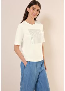 Cecil Damen T-Shirt, weiß, casual, Gr. XXL, bedruckt, Stoff, 63% Modal, 35% Baumwolle, 2% Elasthan, Shirts, mit Rundhalsausschnitt