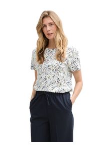 Tom Tailor Damen T-Shirt, weiß, casual, Gr. XXXL, gemustert, bedruckt, unifarben, Jersey, Obermaterial: 100% Baumwolle, Shirts, mit Frontprint