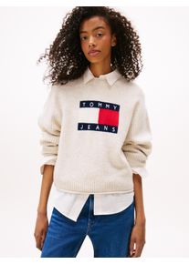 Tommy Jeans Damen Strickpullover "TJW MELANGE FLAG SWEATER RIB EXT", weiß, casual, Gr. XL, meliert, Strick, Obermaterial: 70% Polyacryl, 23%
