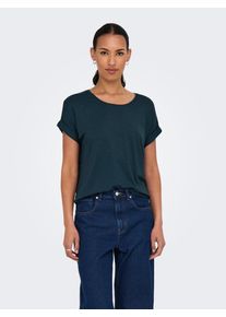 Only Damen T-Shirt "ONLMOSTER S/S O-NECK TOP NOOS JRS", grün, casual, Gr. L, unifarben, Jersey, Obermaterial: 75% Viskose, 20% Polyester, 5%