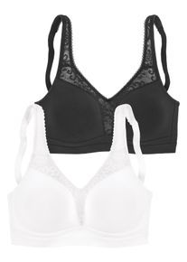 Petite Fleur Damen Entlastungs-BH, Gr. 80, schwarz-weiß, Jersey, Obermaterial: 80% Baumwolle, 11% Polyamid, 9% Elasthan, klassisch, BHs, ohne Bügel