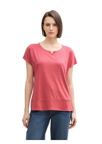 Tom Tailor Damen T-Shirt, rot, casual, Gr. S, unifarben, Stoff, Obermaterial: 70% Modal, 30% Polyester, Shirts, mit geschlitztem Rundhalsaussschnitt