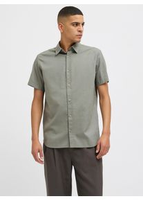Jack & Jones JACK & JONES Herren Kurzarmhemd "JJPIERRE SLUB SHIRT SS", grün, modisch, Gr. S, unifarben, Web, Obermaterial: 100% Baumwolle, Hemden