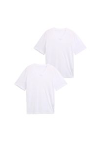 Tom Tailor Herren T-Shirt, weiß, casual, Gr. L, unifarben, Single Jersey, Obermaterial: 100% Baumwolle, Shirts, mit V-Ausschnitt, Doppelpack