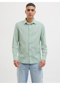 Jack & Jones JACK & JONES Herren Langarmhemd "JJESUMMER SHIRT LS SN", grün, modisch, Gr. XS, unifarben, Web, Obermaterial: 83% Baumwolle, 17% Leinen, Hemden, mit