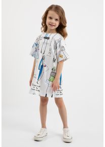 Gulliver Mädchen Jerseykleid, weiß, casual, Gr. 104, bedruckt, 100% Baumwolle, Kleider, mit tollem Alloverdruck
