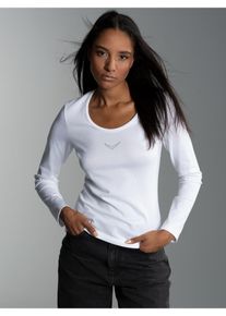 TRIGEMA Damen Longsleeve "TRIGEMA Langarmshirt mit Kristallsteinen", weiß, Basic, Gr. M, 95% Baumwolle, 5% Elastan, Shirts
