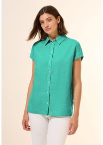 Cecil Damen Kurzarmbluse, grün, casual, Gr. XL, unifarben, Web, 100% Leinen, Blusen, mit Seitlichen Einschlitzen am Saum