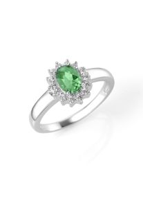 Smart Jewel Damen Silberring "zauberhaft, farbiger Stein und weiße Zirkonia, Silber 925", 58, Silber 925 (Sterlingsilber), grün, Silber 925