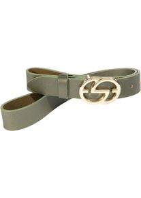 Silbergift Damen Koppelgürtel, grün, modisch, Gr. 80, Rindsleder, Gürtel, mit glänzend polierter goldfarbener grafischer Schließe