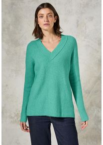 Cecil Damen Strickpullover, grün, casual, Gr. XL, unifarben, Web, 37% Baumwolle, 34% Polyacryl, 26% Polyester, 3% Elasthan, Pullover, mit V-Ausschnitt