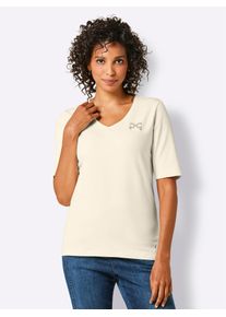 Damen V-Shirt "Pima-Baumwoll-Shirt", beige, Gr. 38, CREATION L PREMIUM, unifarben, 95% Baumwolle, 5% Elasthan, Shirts