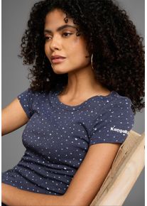 Kangaroos Damen T-Shirt, blau, casual, Gr. 36, meliert, bedruckt, Rippware, Obermaterial: 60% Baumwolle, 40% Polyester, Shirts, Kurzarm, elastische