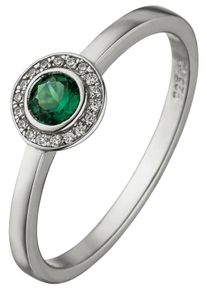 Jobo Damen Fingerring, 56, Silber 925 (Sterlingsilber), grün, Silber 925 (Sterlingsilber), Fingerringe, 925 Silber mit 19 Zirkonia grün und weiß