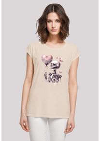 F4NT4STIC Damen T-Shirt "Skelett hält Herzballon", weiß, casual, Gr. XXXL, Obermaterial: 100% Baumwolle, Shirts, Premium Qualität