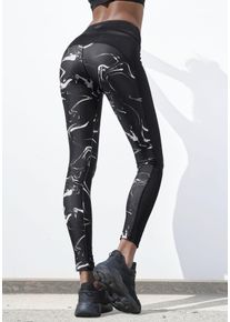 active by Lascana LASCANA ACTIVE Damen Leggings "Black Marble", weiß, sportlich, Gr. 32, gemustert, Mesh, Obermaterial: 85% Polyester, 15% Elasthan. Einsatz: 90%