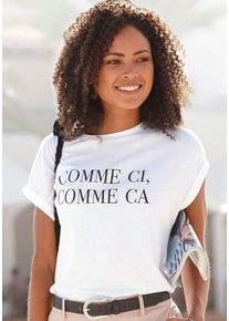 Buffalo Damen T-Shirt, weiß, casual, Gr. 36, Jersey, Obermaterial: 100% Baumwolle, Shirts, mit Print, Kurzarmshirt aus Baumwolle, lockere Passform