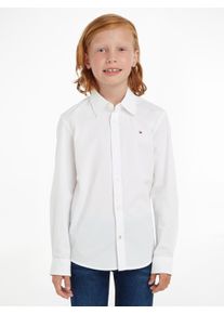 Tommy Hilfiger Jungen Langarmhemd "SOLID STRETCH POPLIN SHIRT L/S", weiß, klassisch, Gr. 16, Web, Obermaterial: 97% Baumwolle, 3% Elasthan, Hemden,