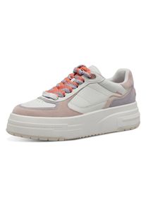 Tamaris Damen Plateausneaker, Gr. 42, weiß, Leder, Ziegenveloursleder, Lederimitat, Textil, kontrastfarbene Details, sportlich, Schuhe,