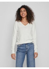 Vila Damen V-Ausschnitt-Pullover "VIRIL V-NECK L/S KNIT TOP - NOOS", weiß, modisch, Gr. XS, unifarben, Feinstrick, Obermaterial: 50% Viskose, 27%