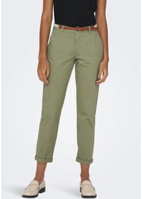 Only Damen Chinohose "ONLBIANA COTTON BELT CHINO CC PNT", grün, modisch, Gr. 40, unifarben, Web, Obermaterial: 98% Baumwolle, 2% Elasthan, Hosen,
