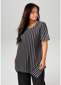 ANISTON PLUS Damen Blusenshirt, schwarz-weiß, casual, Gr. 48, gestreift, Jersey, Obermaterial: 98% Polyester, 2% Elasthan, Shirts, mit dezenter