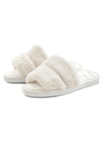 Vivance Damen Pantolette "Hausschuh, Plüsch Hausschuhe, Mule, offener Schuh", Gr. 41, weiß, Obermaterial: 100% Textilmaterial. Futter: 100%