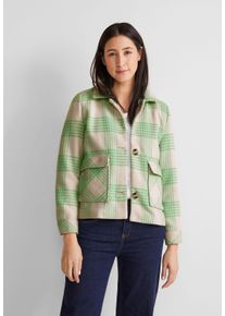 Street One Damen Kurzjacke, grün, casual, Gr. 42, Jacquardmuster, Stoff, Obermaterial: 90% Polyester, 10% Wolle, Futter: 100% Polyester, Jacken, mit