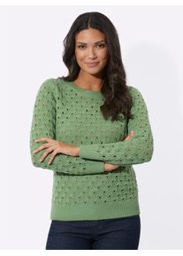 Classic Basics Damen Ajourpullover "Ajour-Pullover", grün, Gr. 46, unifarben, gemustert, 100% Polyacryl, Pullover