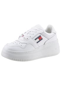 Tommy Jeans Damen Plateausneaker "TJW RETRO BASKET FLATFORM ESS", Gr. 37, weiß, Leder, Textil, Lederimitat, sportlich, Schuhe, mit Logoschriftzug in