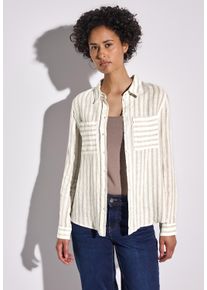 Street One Damen Hemdbluseschwarz moonstone sand, casual, Gr. 34, gestreift, Web, 100% Leinen, Blusen, aus Leinen