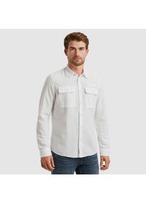 PME-Legend PME LEGEND Herren Langarmhemd "Long Sleeve Shirt Cotton/linen", weiß, casual, Gr. XL, unifarben, Web, Obermaterial: 65% Baumwolle, 35% Leinen,