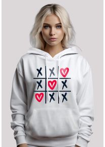 F4NT4STIC Damen Kapuzenpullover "Valentinstag Herz Tic Tac Toe", weiß, casual, Gr. M, Obermaterial: 65% Baumwolle, 35% Polyester, Pullover, Premium