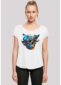 F4NT4STIC Damen T-Shirt "Schmetterling Skull LONG TEE", weiß, casual, Gr. XXL, Obermaterial: 100% Baumwolle, Shirts, Print