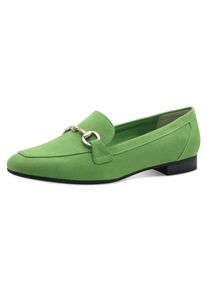 Marco Tozzi Damen Slipper, Gr. 39, grün, Textil, unifarben, Veloursleder, elegant, Schuhe, Blockabsatz, Loafer, Businessschuh mit Schmuckspange
