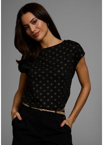 Laura Scott Damen Rundhalsshirt, schwarz, feminin, Gr. 44, bedruckt, Single Jersey, Obermaterial: 50% Baumwolle, 50% Modal, Shirts, mit