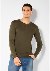 H.I.S. H.I.S Herren Langarmshirt, grün, Basic, Gr. S, unifarben, Feinripp, Obermaterial: 100% Baumwolle, Shirts, mit aufwendiger Knopfleiste