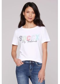 SOCCX Damen Rundhalsshirt, weiß, casual, Gr. XL, bedruckt, Material: 95% Baumwolle, 5% Elasthan, Shirts, mit U-Boot-Ausschnitt