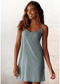 Lascana Damen Negligé, Gr. 36, grün, Single Jersey, Obermaterial: 100% Baumwolle, unifarben, Basic, Kleider, mit Spaghettiträgern