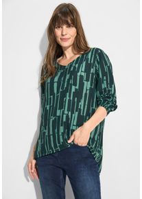 Cecil Damen Langarmbluse, grün, casual, Gr. XS, bedruckt, Stoff, Web, 67% Viskose, 33% Baumwolle, Blusen, aus softem Materialmix