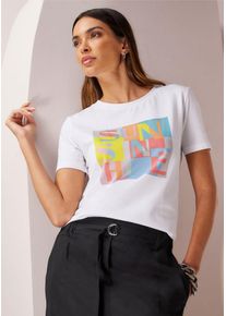 Heine Damen T-Shirt "T-Shirt", weiß, Gr. 38, gemustert, mehrfarbig, bedruckt, 95% Baumwolle, 5% Elasthan, Shirts