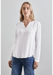 Street One Damen Langarmbluse, weiß, casual, Gr. 44, unifarben, Stoff, 100% Viskose, Blusen, mit geschlitztem Rundhalsausschnitt